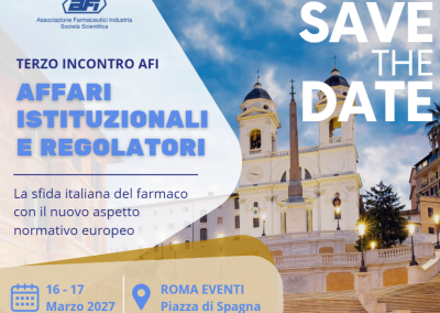 SAVE THE DATE – TERZO INCONTRO AFI – AFFARI ISTITUZIONALI E REGOLATORI – 16/17 MARZO 2027